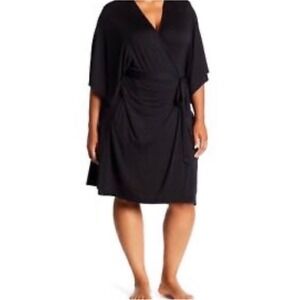 Barefoot Dreams Luxe Milk Jersey Short Robe Black 3X Kimono Sleeve Tie Waist